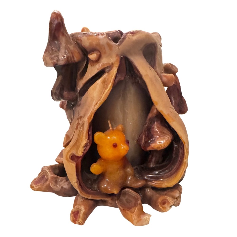 Grateful Dead Theme‎ Carved Tree Stump Candle Teddy Bear Mushrooms Vintage